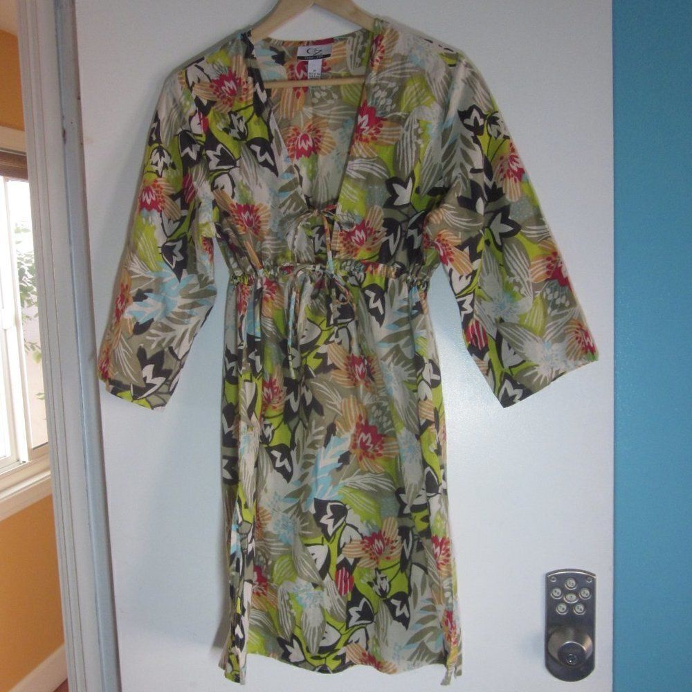 CZ Cotton Cover Up Dress Women Size M Floral Lightweight Summer Beach Pool Dress - Picture 10 of 11